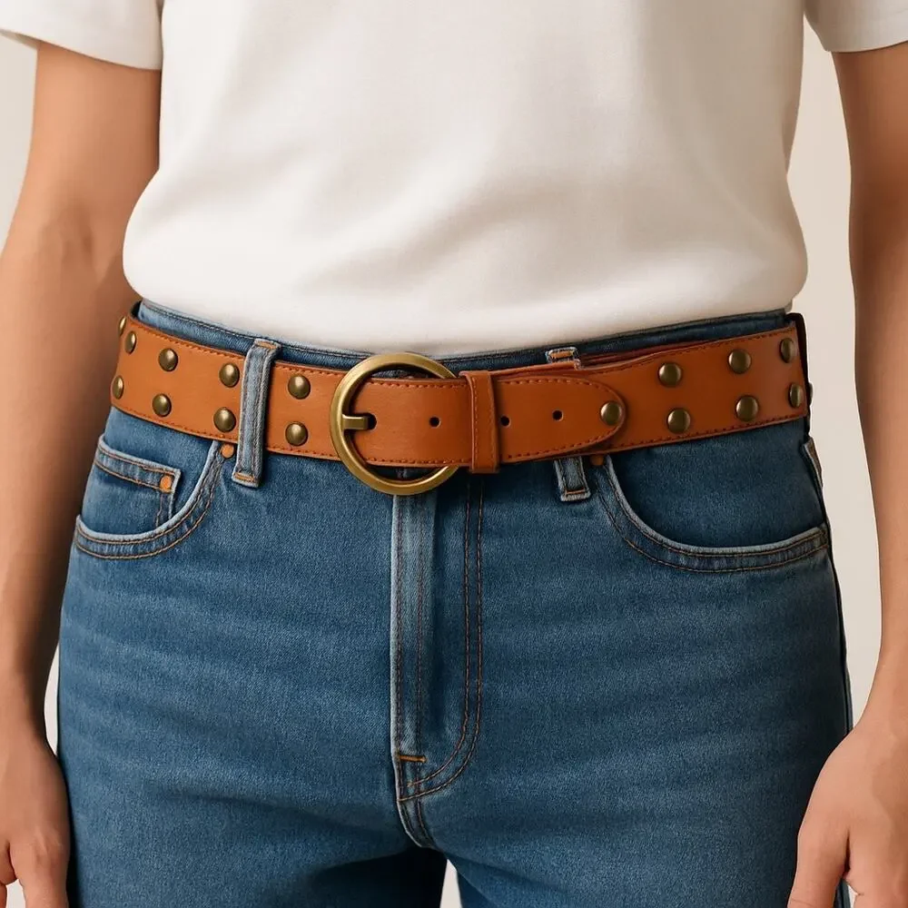 Abercrombie & Fitch Studded Leather Belt Brown Size Small 42” - Picture 2 of 6